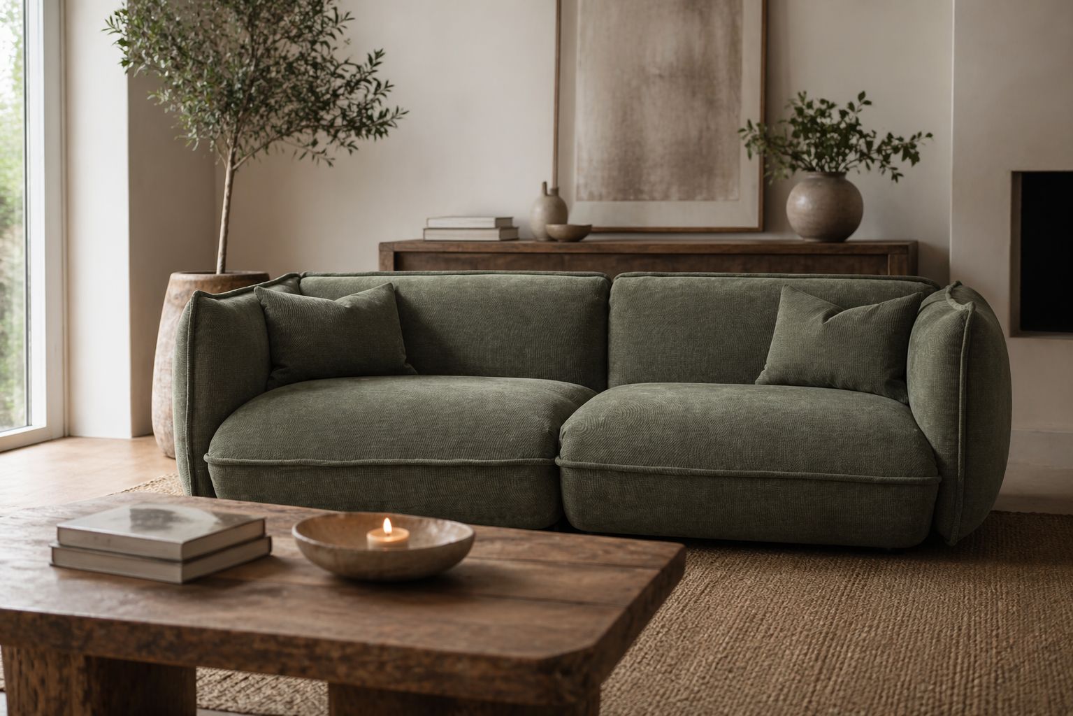 LOOMLAN Custom Upholstery Clover Plush Pillow-Soft Fabric Loveseat