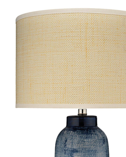 Coastal Large Batik Blue Ceramic Table Lamp Beige Shade Table Lamps Sideboards and Things By Jamie Young