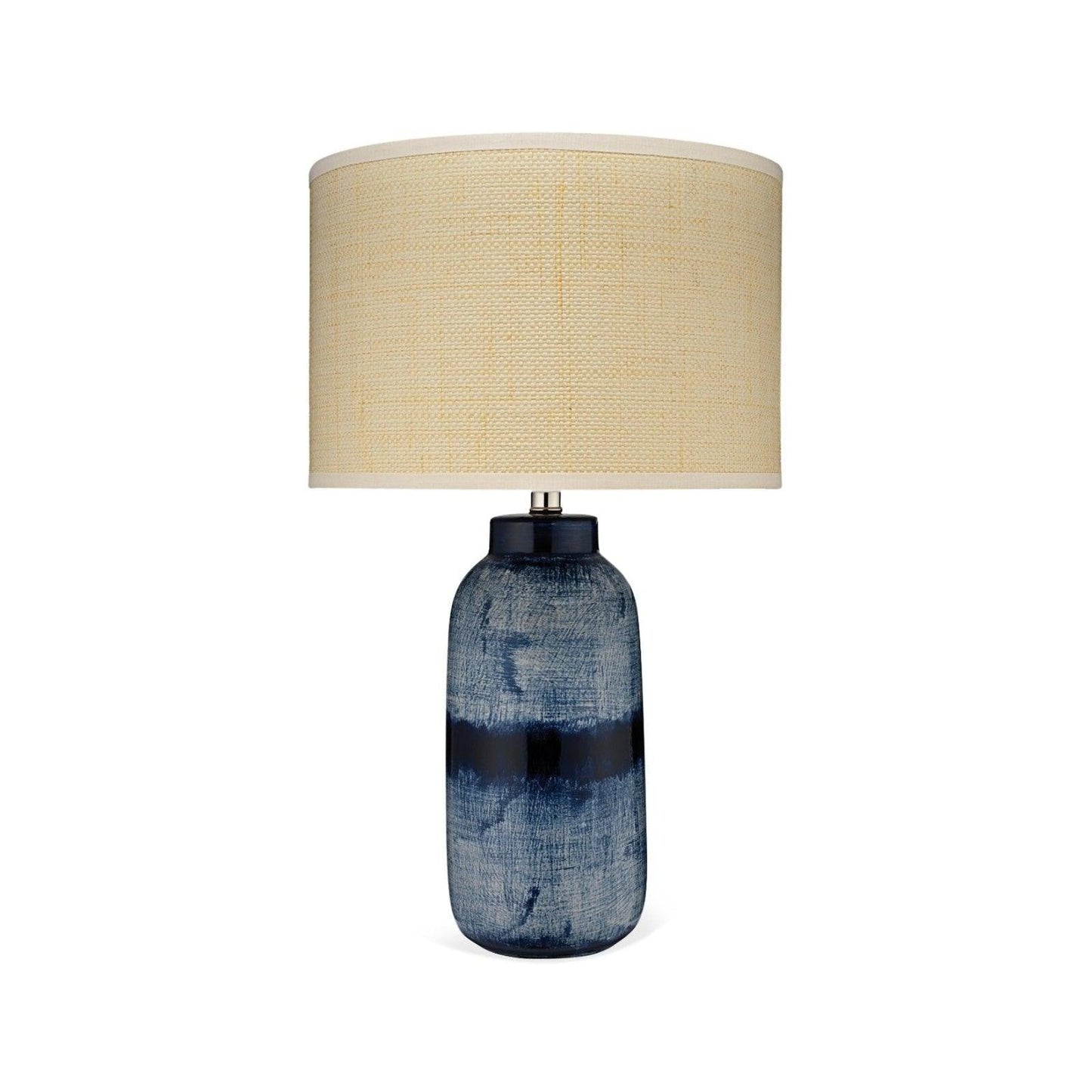 Coastal Large Batik Blue Ceramic Table Lamp Beige Shade Table Lamps Sideboards and Things By Jamie Young