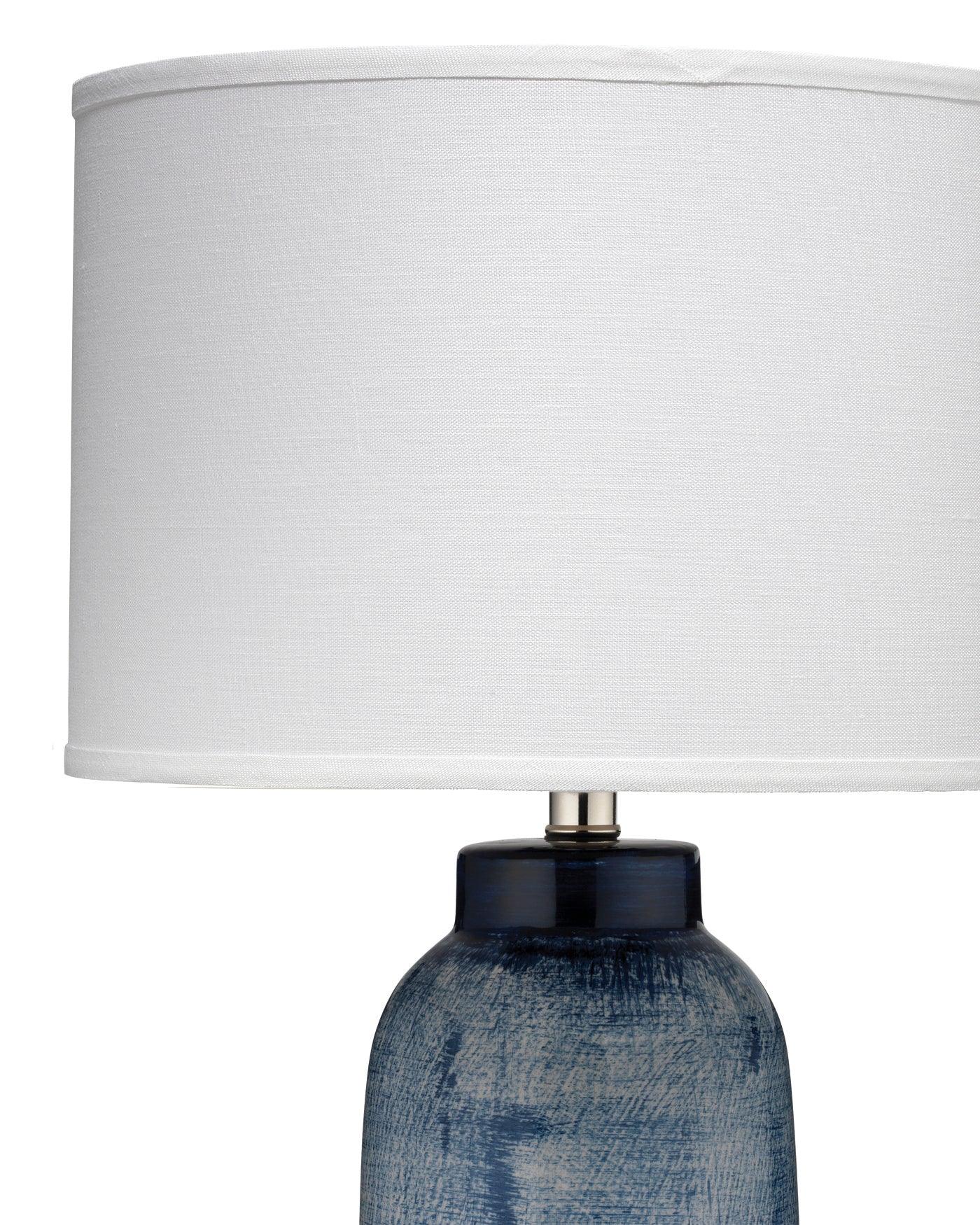 Coastal Large Batik Blue Ceramic Table Lamp White Shade Table Lamps Sideboards and Things By Jamie Young