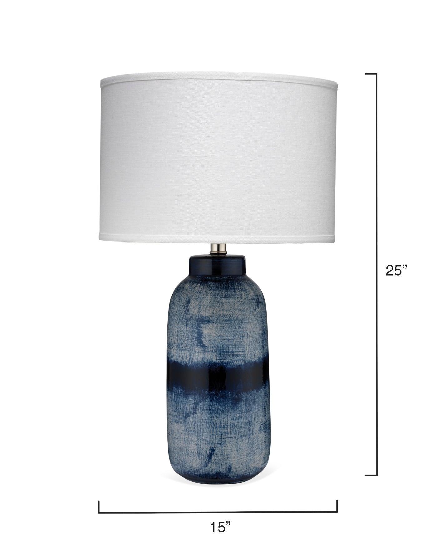 Coastal Large Batik Blue Ceramic Table Lamp White Shade Table Lamps Sideboards and Things By Jamie Young