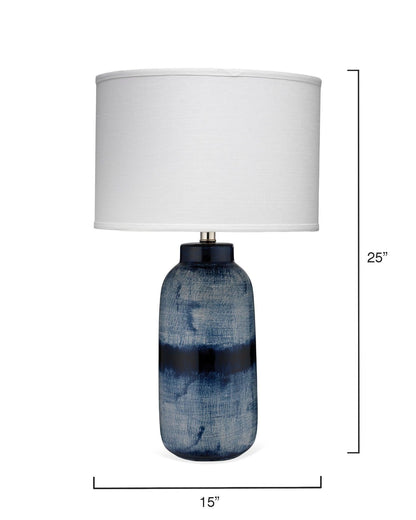 Coastal Large Batik Blue Ceramic Table Lamp White Shade Table Lamps Sideboards and Things By Jamie Young