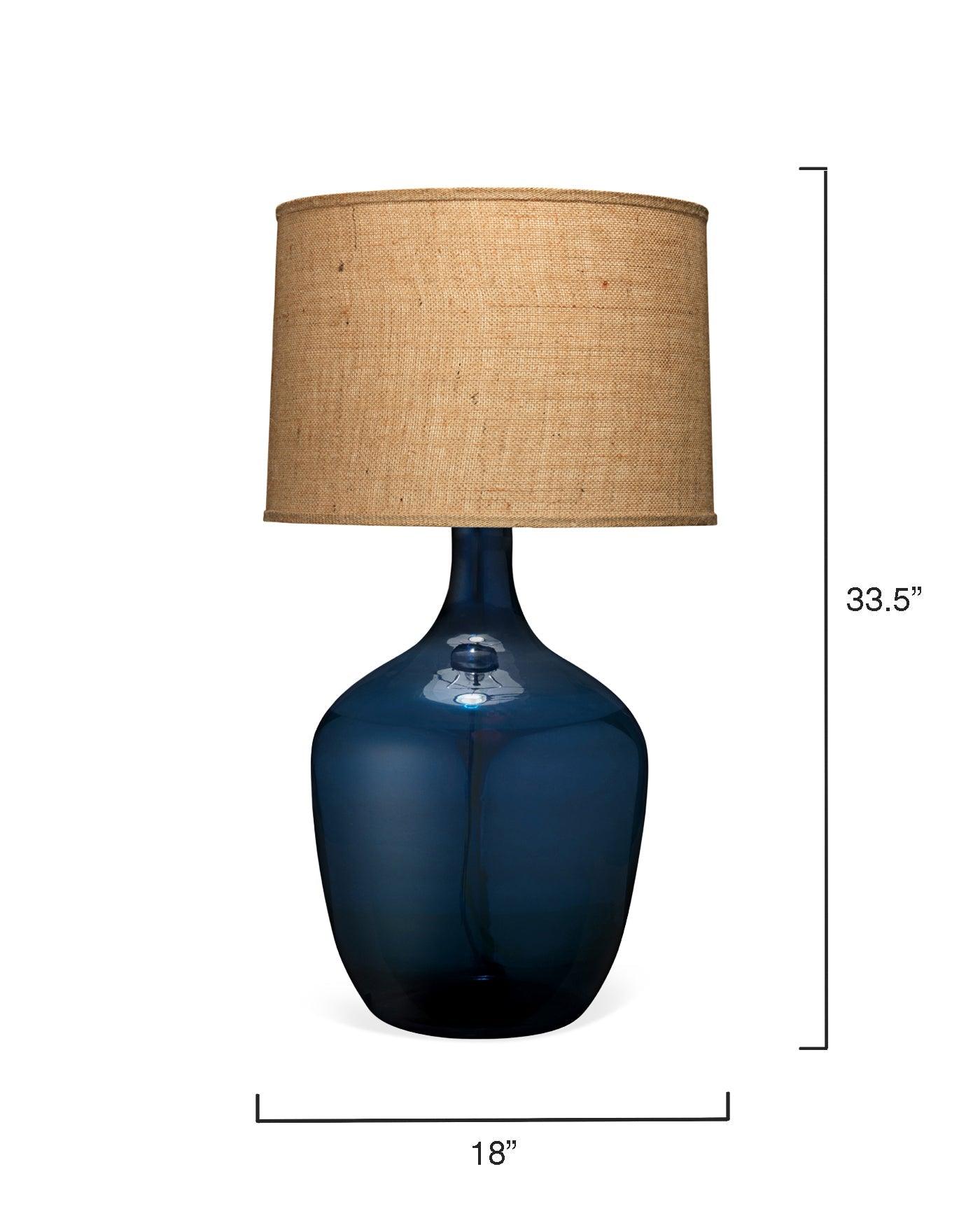 Coastal Navy Blue Glass Plum Jar Table Lamp Beige Shade Table Lamps Sideboards and Things By Jamie Young