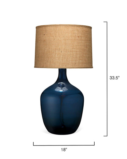 Coastal Navy Blue Glass Plum Jar Table Lamp Beige Shade Table Lamps Sideboards and Things By Jamie Young