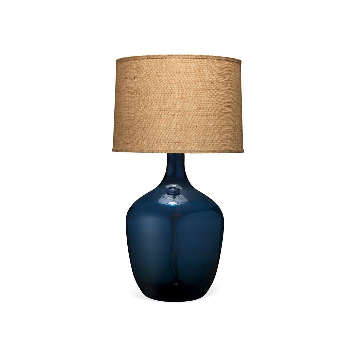 Coastal Navy Blue Glass Plum Jar Table Lamp Beige Shade Table Lamps Sideboards and Things By Jamie Young