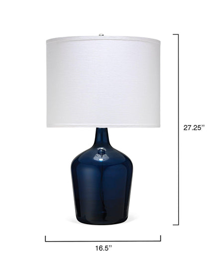 Coastal Navy Blue Glass Plum Jar Table Lamp White Shade Table Lamps Sideboards and Things By Jamie Young