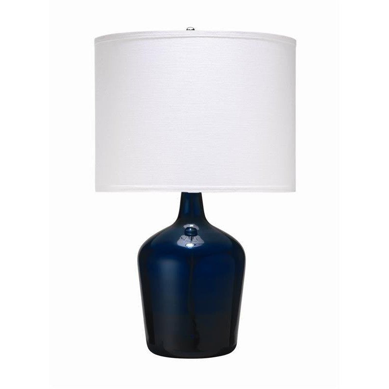 Coastal Navy Blue Glass Plum Jar Table Lamp White Shade Table Lamps Sideboards and Things By Jamie Young