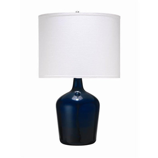 Coastal Navy Blue Glass Plum Jar Table Lamp White Shade Table Lamps Sideboards and Things By Jamie Young