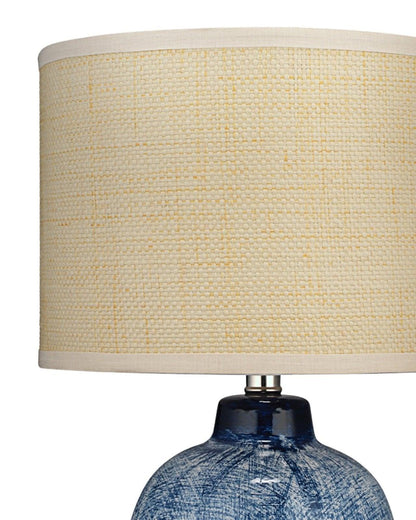 Coastal Small Batik Blue Ceramic Table Lamp Beige Shade Table Lamps Sideboards and Things By Jamie Young