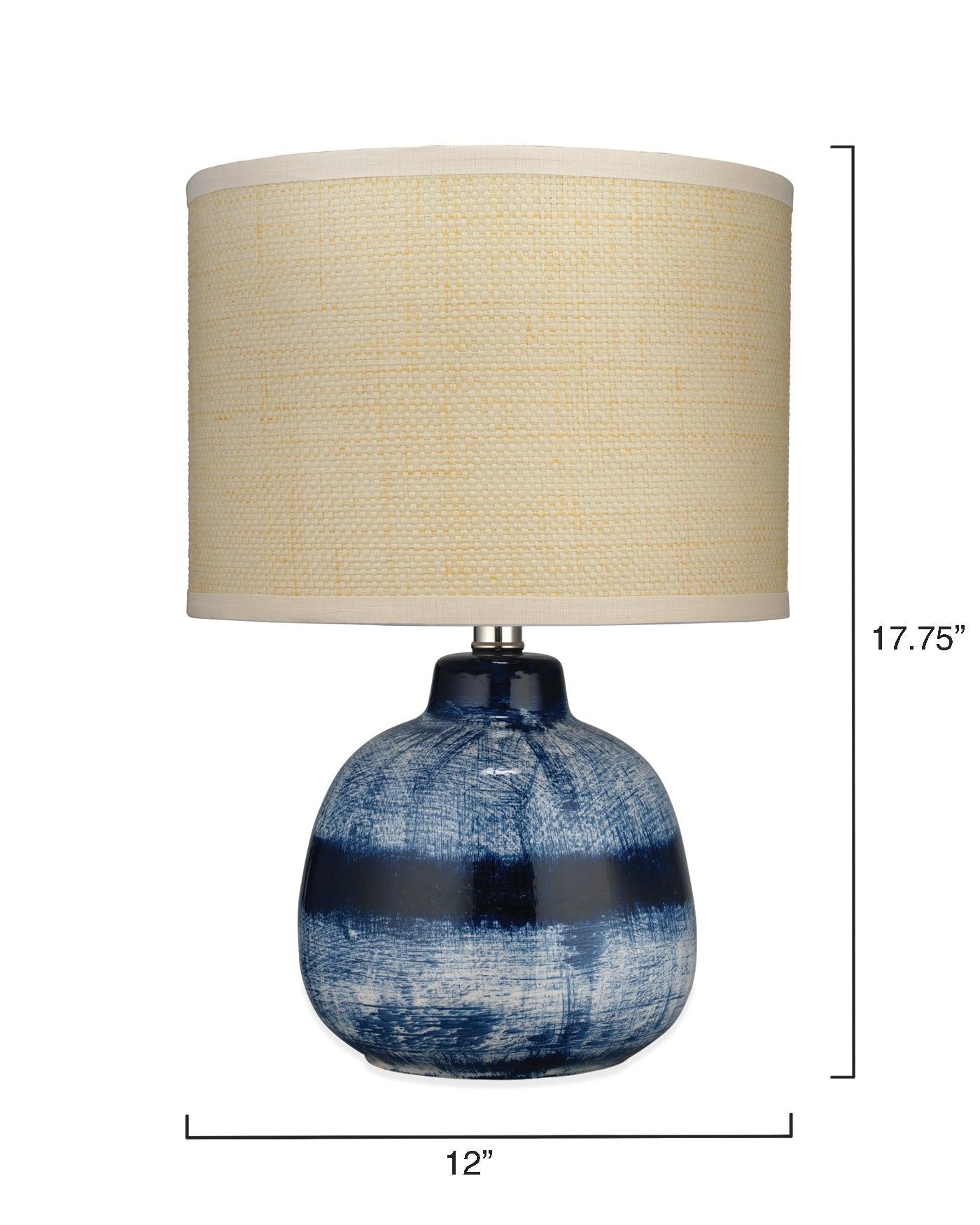 Coastal Small Batik Blue Ceramic Table Lamp White Shade Table Lamps Sideboards and Things By Jamie Young