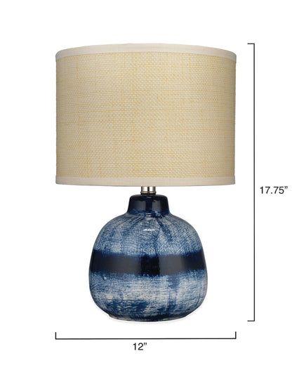 Coastal Small Batik Blue Ceramic Table Lamp White Shade Table Lamps Sideboards and Things By Jamie Young