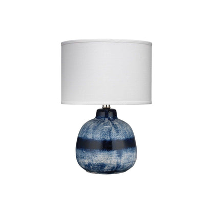 Coastal Small Batik Blue Ceramic Table Lamp White Shade Table Lamps Sideboards and Things By Jamie Young