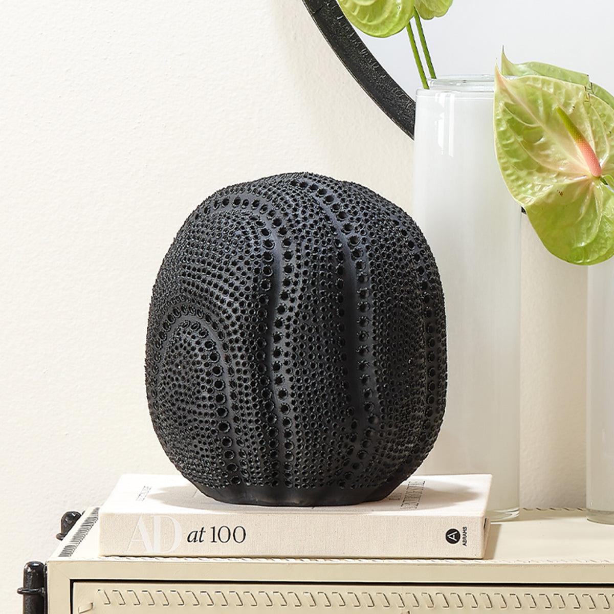 Coastal Style Black Porcelain Lunar Sphere-Statues & Sculptures-Jamie Young-Sideboards and Things