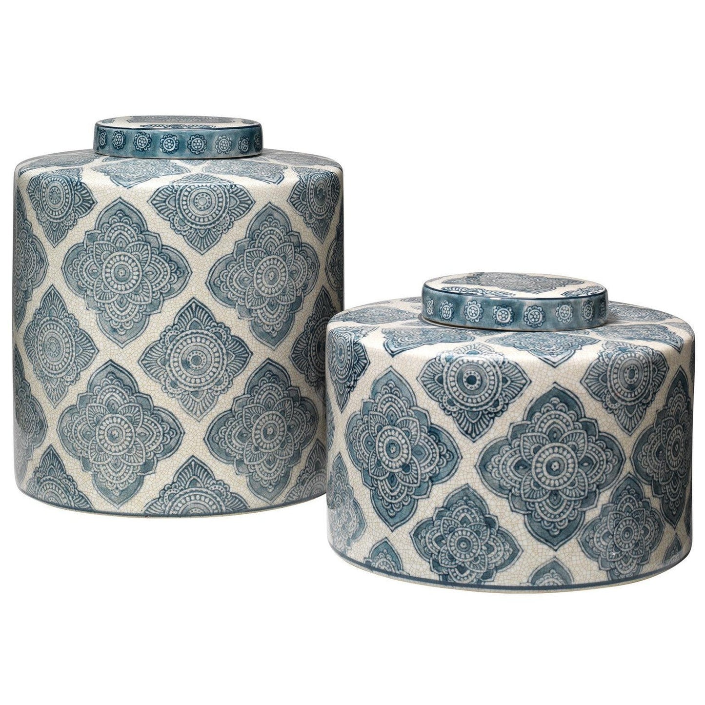 Coastal Style Blue Ceramic Oran Canisters (Set of 2) Vases & Jars Sideboards and Things By Jamie Young