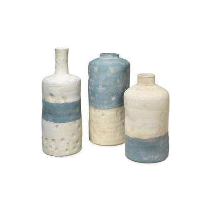 Coastal Style Blue Ceramic Sedona Vessels (Set of 3) Vases & Jars Sideboards and Things By Jamie Young