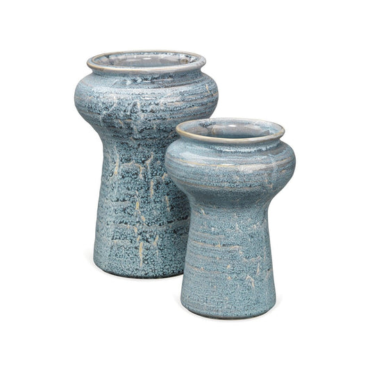 Coastal Style Blue Ceramic Snorkel Vases (Set of 2) Vases & Jars Sideboards and Things By Jamie Young