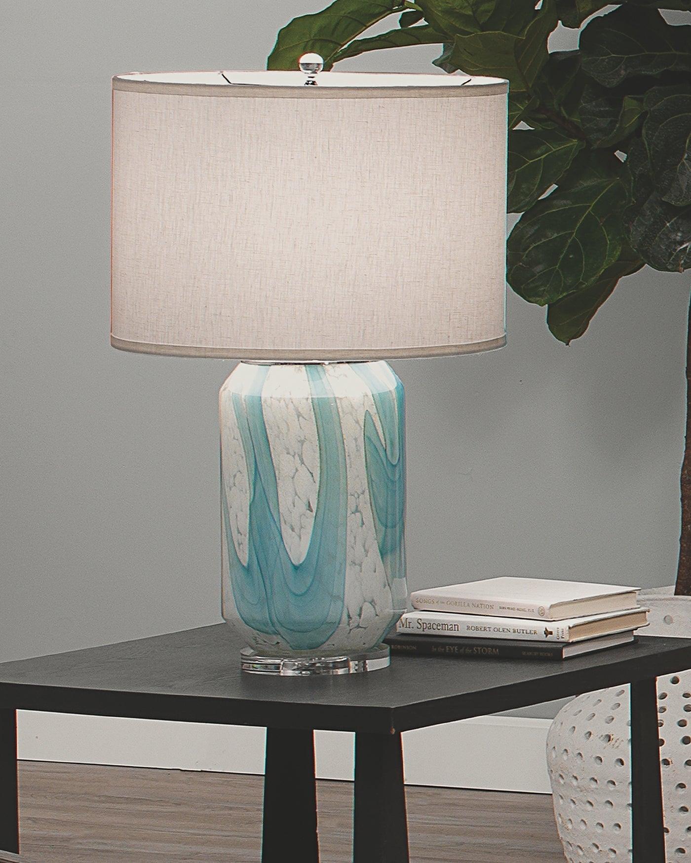 Coastal Style Blue Glass Acrylic Helen Table Lamp Table Lamps Sideboards and Things By Jamie Young