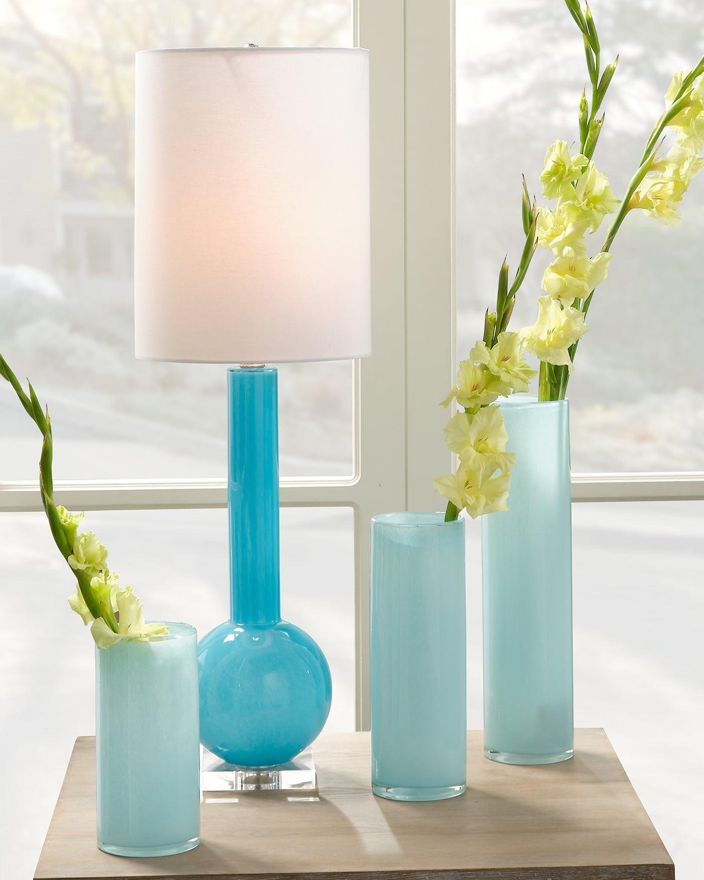 Coastal Style Blue Glass Studio Table Lamp Table Lamps Sideboards and Things By Jamie Young