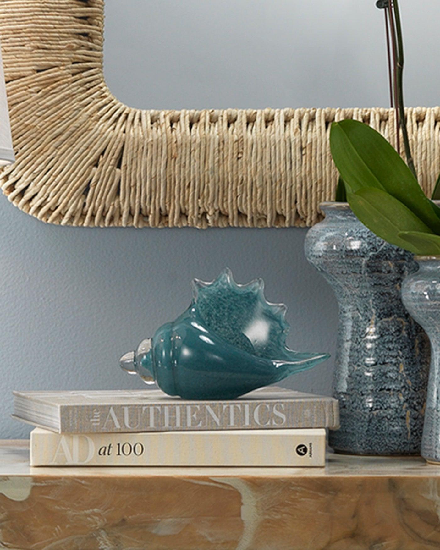 Coastal Style Blue Glass Triton Shell Statues & Sculptures Sideboards and Things By Jamie Young