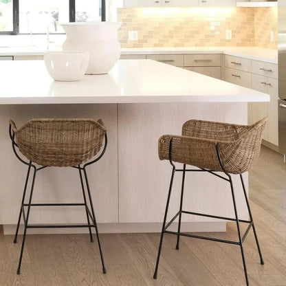 Jamie Young Coastal Style Brown Rattan Nusa Counter Stool Back