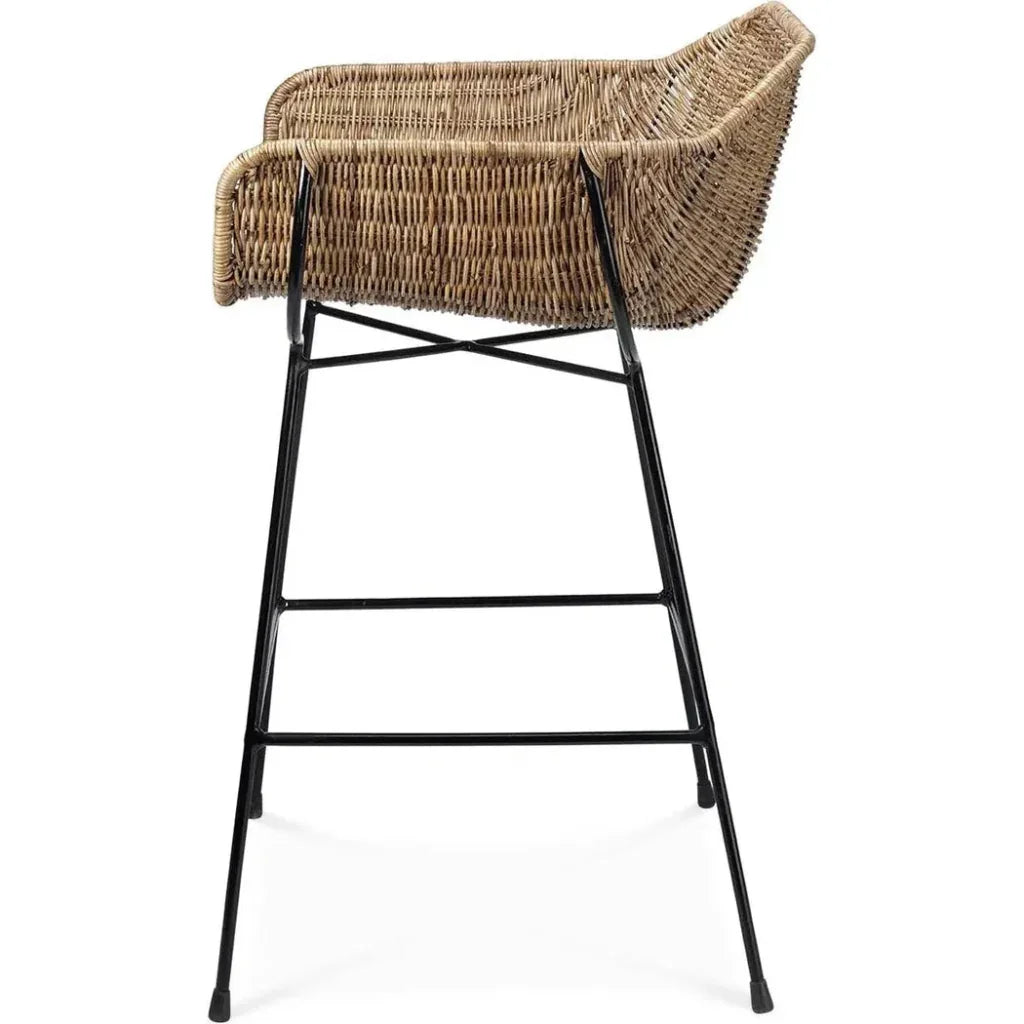 Jamie Young Coastal Style Brown Rattan Nusa Counter Stool Back