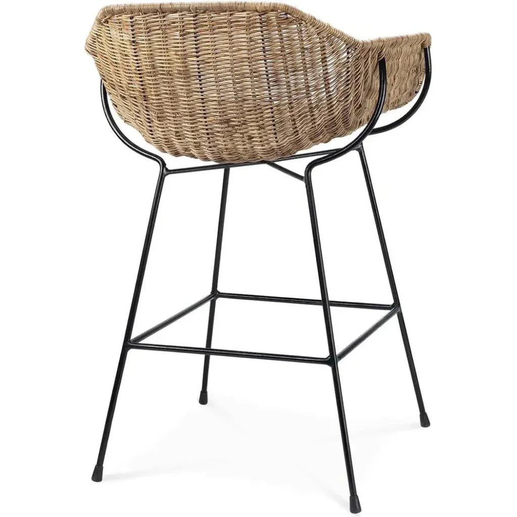 Jamie Young Coastal Style Brown Rattan Nusa Counter Stool Back