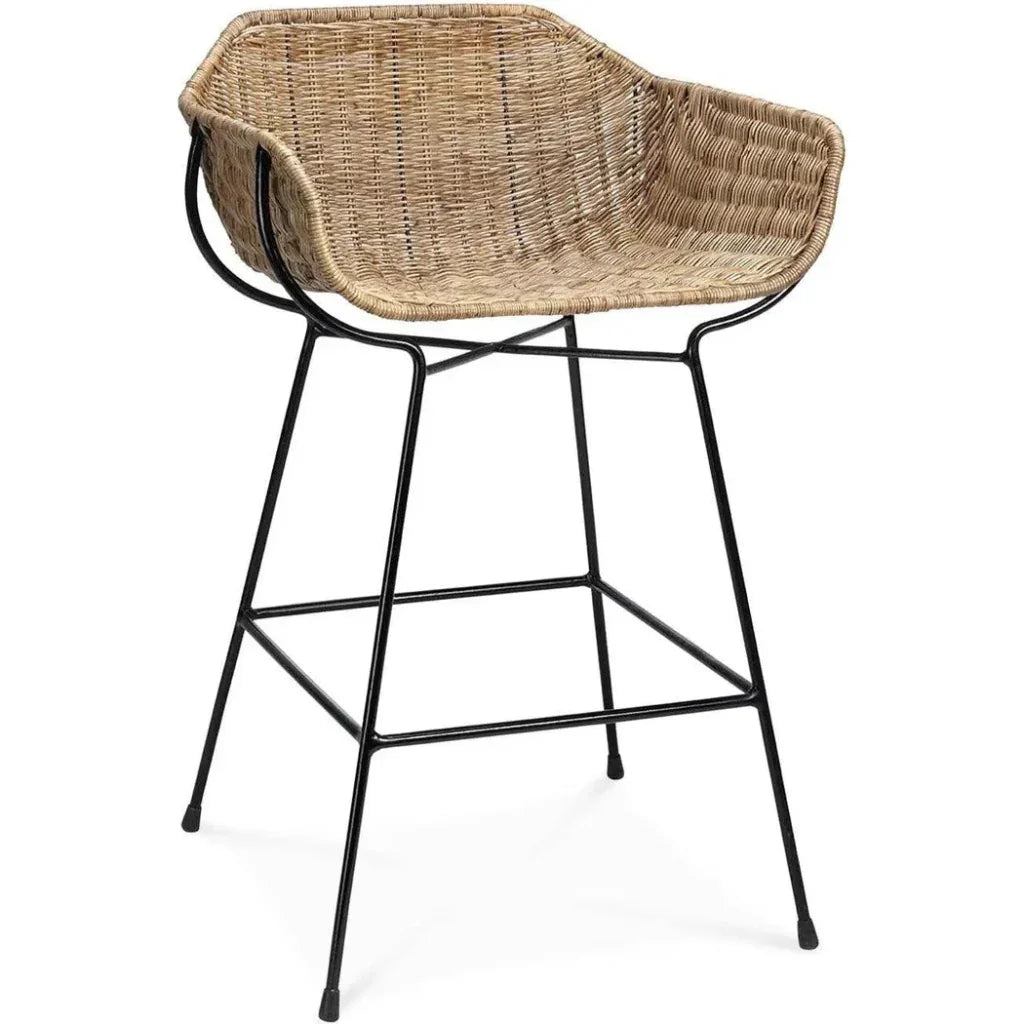 Jamie Young Coastal Style Brown Rattan Nusa Counter Stool Back