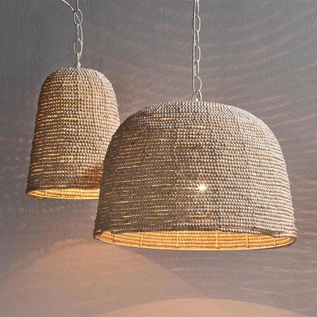Jamie Young Coastal Style Cream Wood Iron Canal Pendant