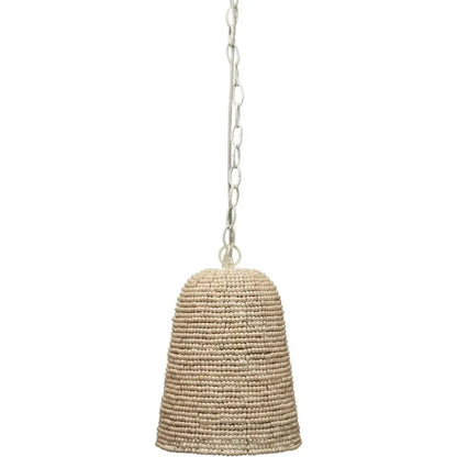 Jamie Young Coastal Style Cream Wood Iron Canal Pendant