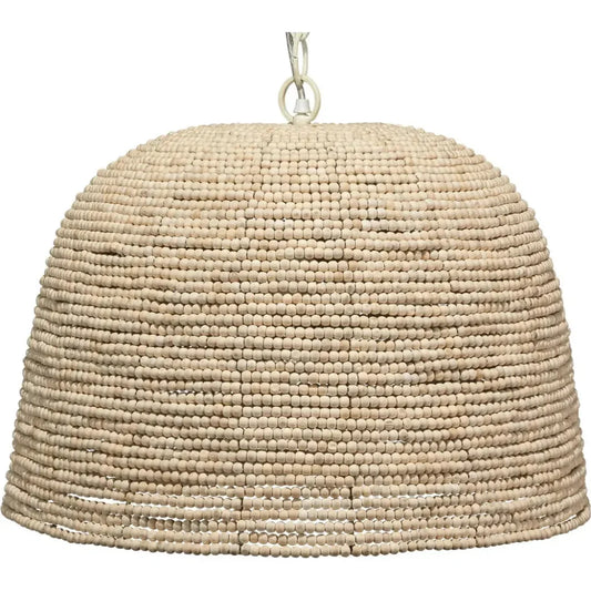 Jamie Young Coastal Style Cream Wood Iron High Tide Pendant