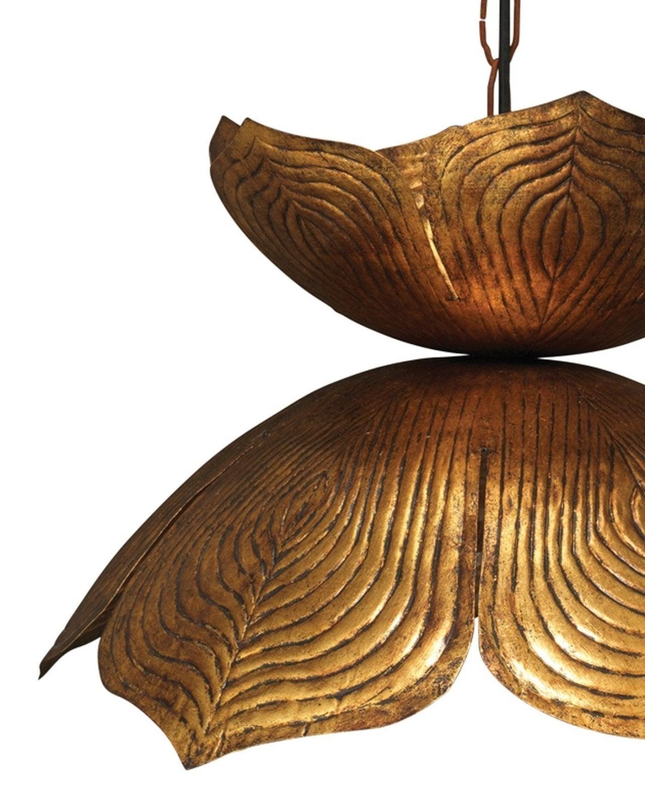 Coastal Style Gold Iron Flowering Lotus Pendant - Large Pendants Sideboards and Things By Jamie Young