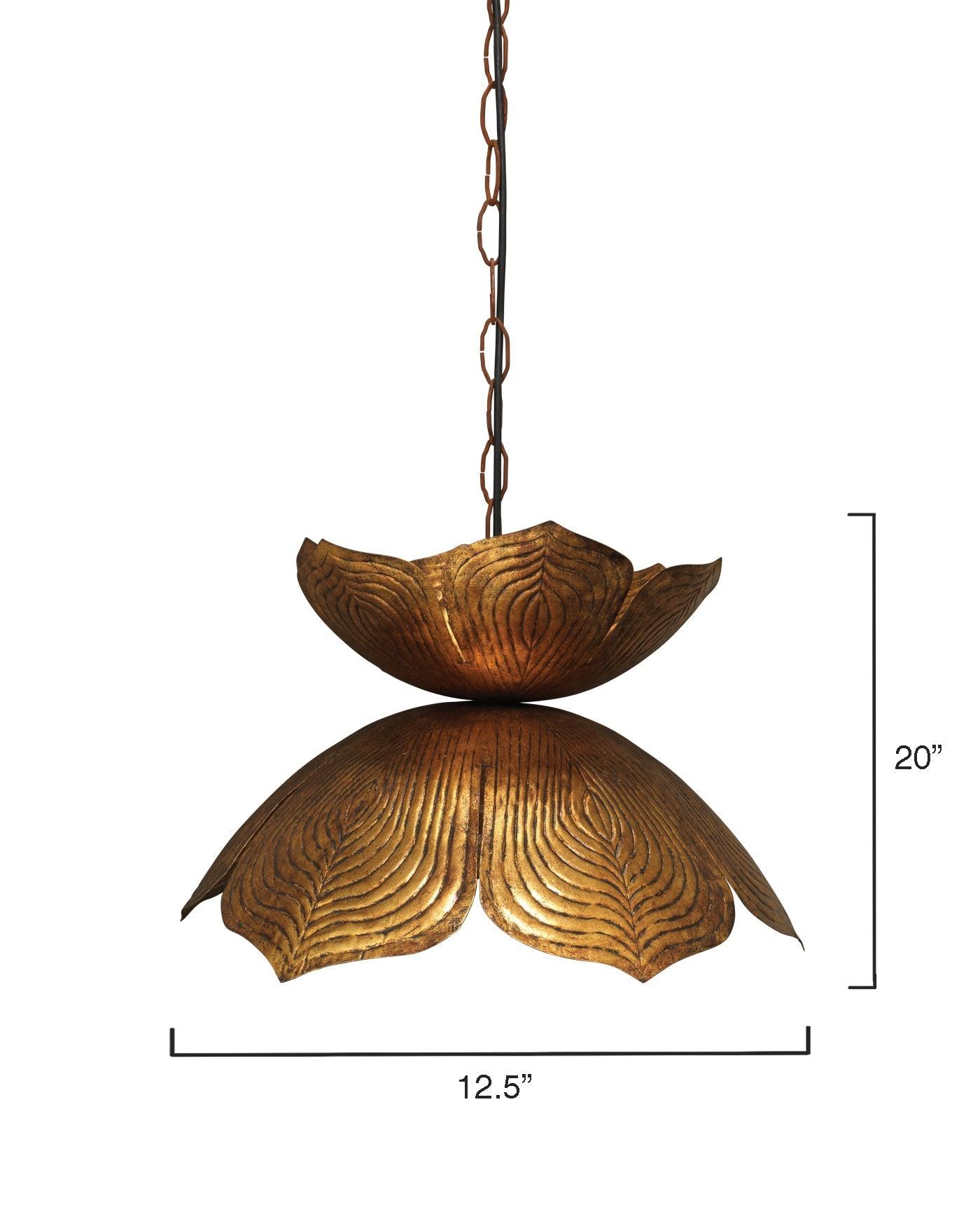 Coastal Style Gold Iron Flowering Lotus Pendant - Large Pendants Sideboards and Things By Jamie Young