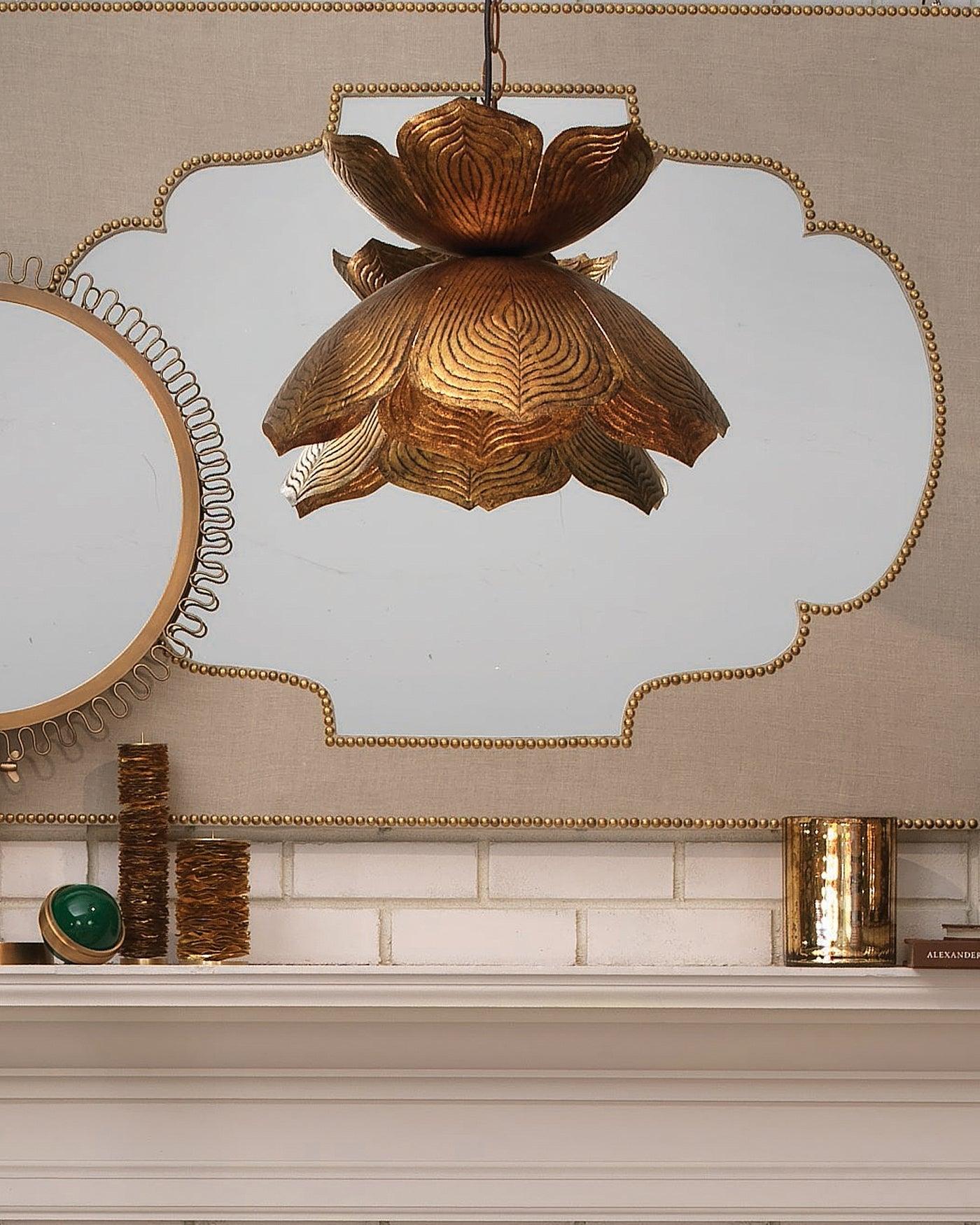 Coastal Style Gold Iron Flowering Lotus Pendant - Small Pendants Sideboards and Things By Jamie Young