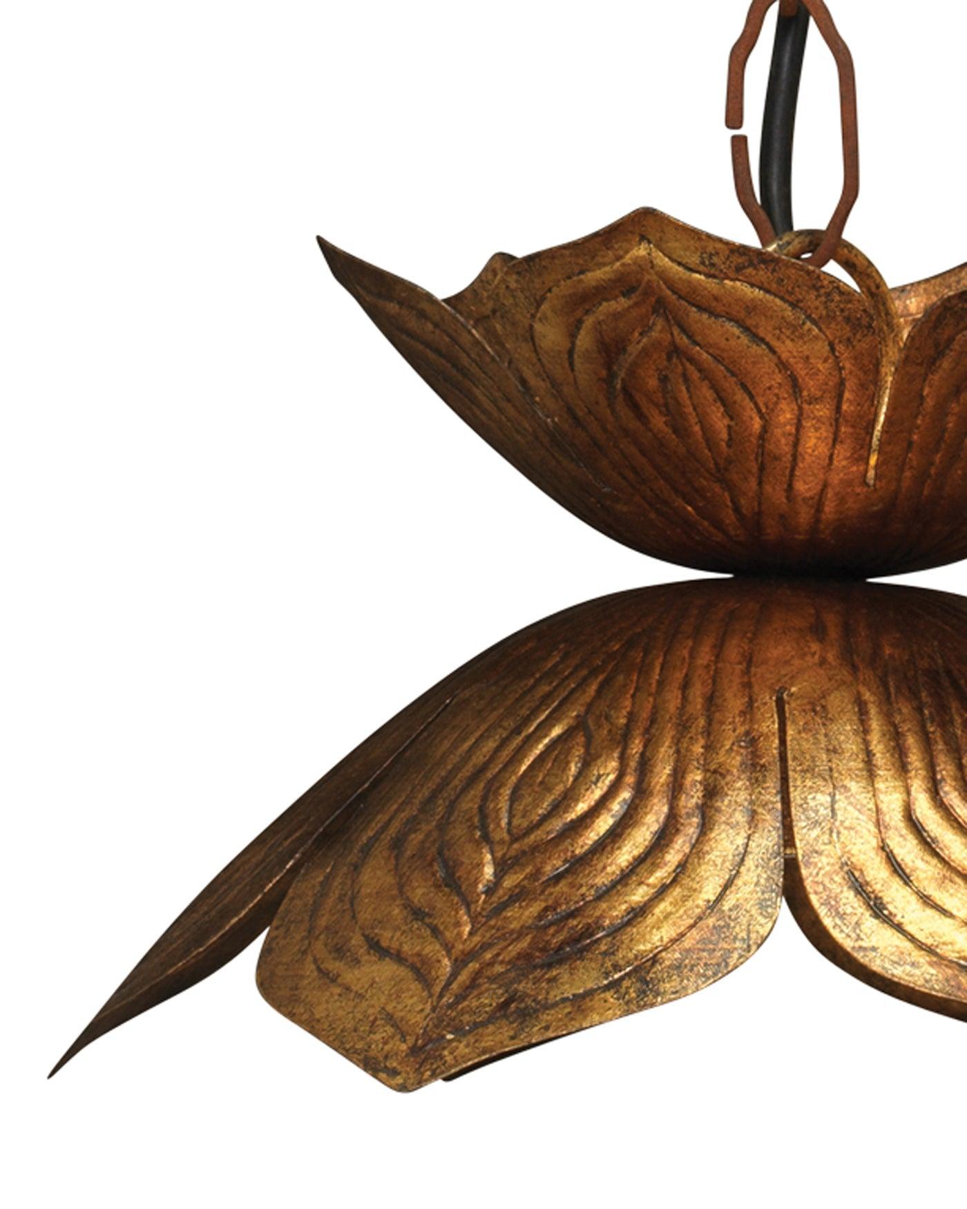 Coastal Style Gold Iron Flowering Lotus Pendant - Small Pendants Sideboards and Things By Jamie Young