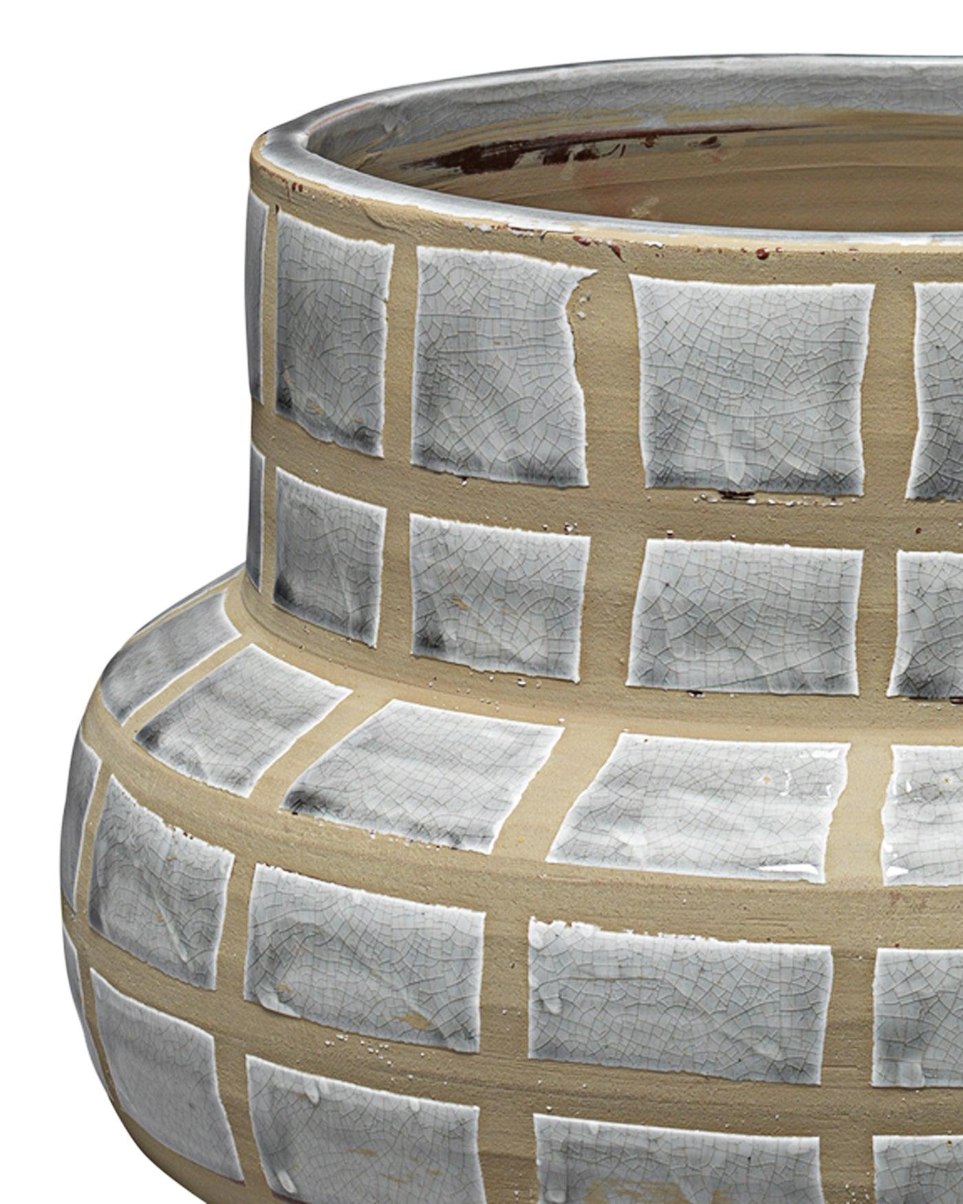 Coastal Style Grey Ceramic Grid Ceramic Vase Vases & Jars Sideboards and Things By Jamie Young