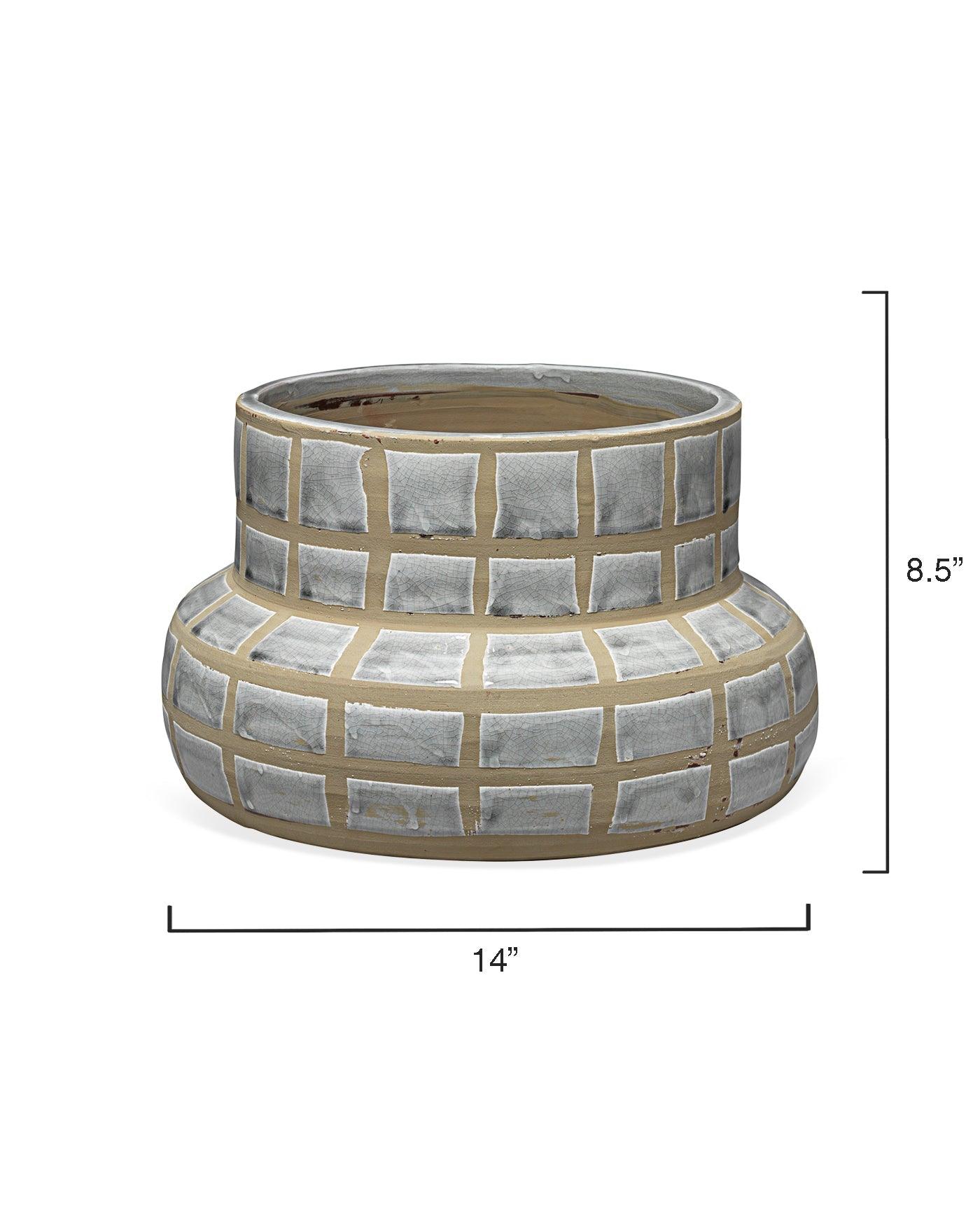 Coastal Style Grey Ceramic Grid Ceramic Vase Vases & Jars Sideboards and Things By Jamie Young