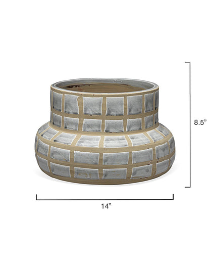 Coastal Style Grey Ceramic Grid Ceramic Vase Vases & Jars Sideboards and Things By Jamie Young