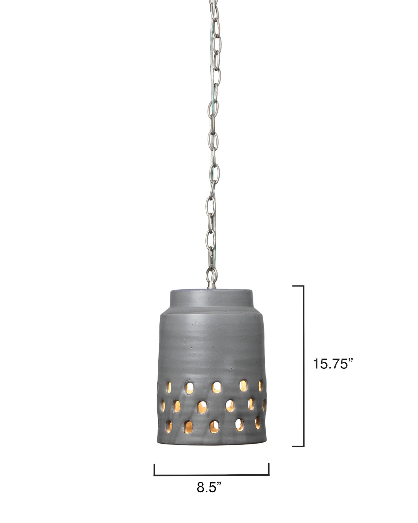 Coastal Style Grey Ceramic Tapered Perforated Pendant Pendants Sideboards and Things By Jamie Young