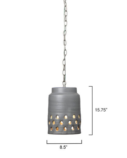 Coastal Style Grey Ceramic Tapered Perforated Pendant Pendants Sideboards and Things By Jamie Young