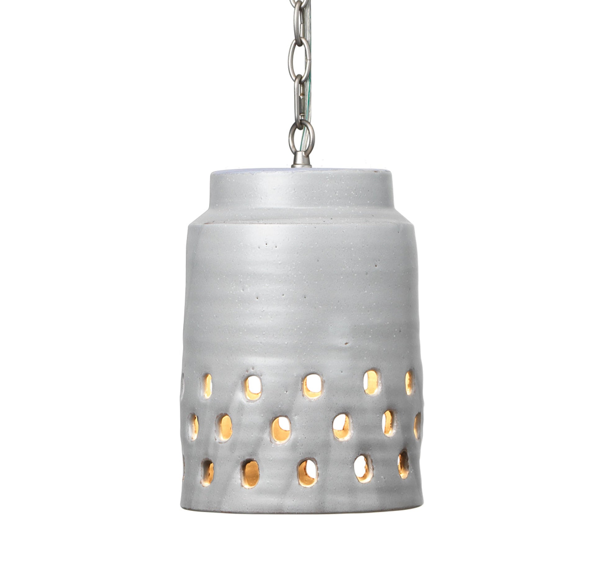 Coastal Style Grey Ceramic Tapered Perforated Pendant Pendants Sideboards and Things By Jamie Young