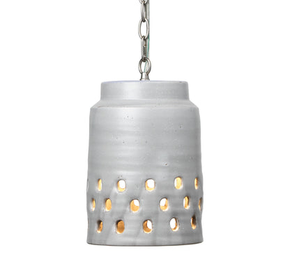 Coastal Style Grey Ceramic Tapered Perforated Pendant Pendants Sideboards and Things By Jamie Young