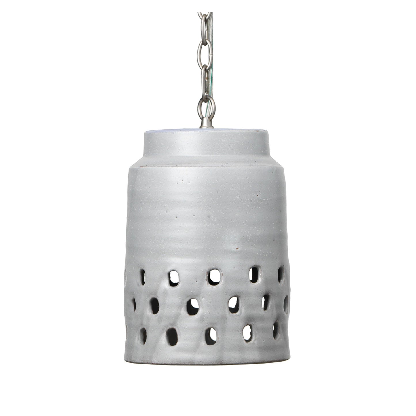 Coastal Style Grey Ceramic Tapered Perforated Pendant Pendants Sideboards and Things By Jamie Young