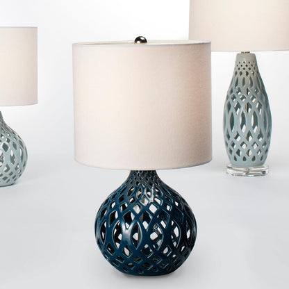 Coastal Style Navy Blue Ceramic Fretwork Table Lamp Table Lamps Sideboards and Things By Jamie Young