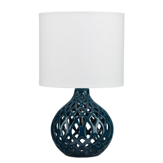 Coastal Style Navy Blue Ceramic Fretwork Table Lamp Table Lamps Sideboards and Things By Jamie Young