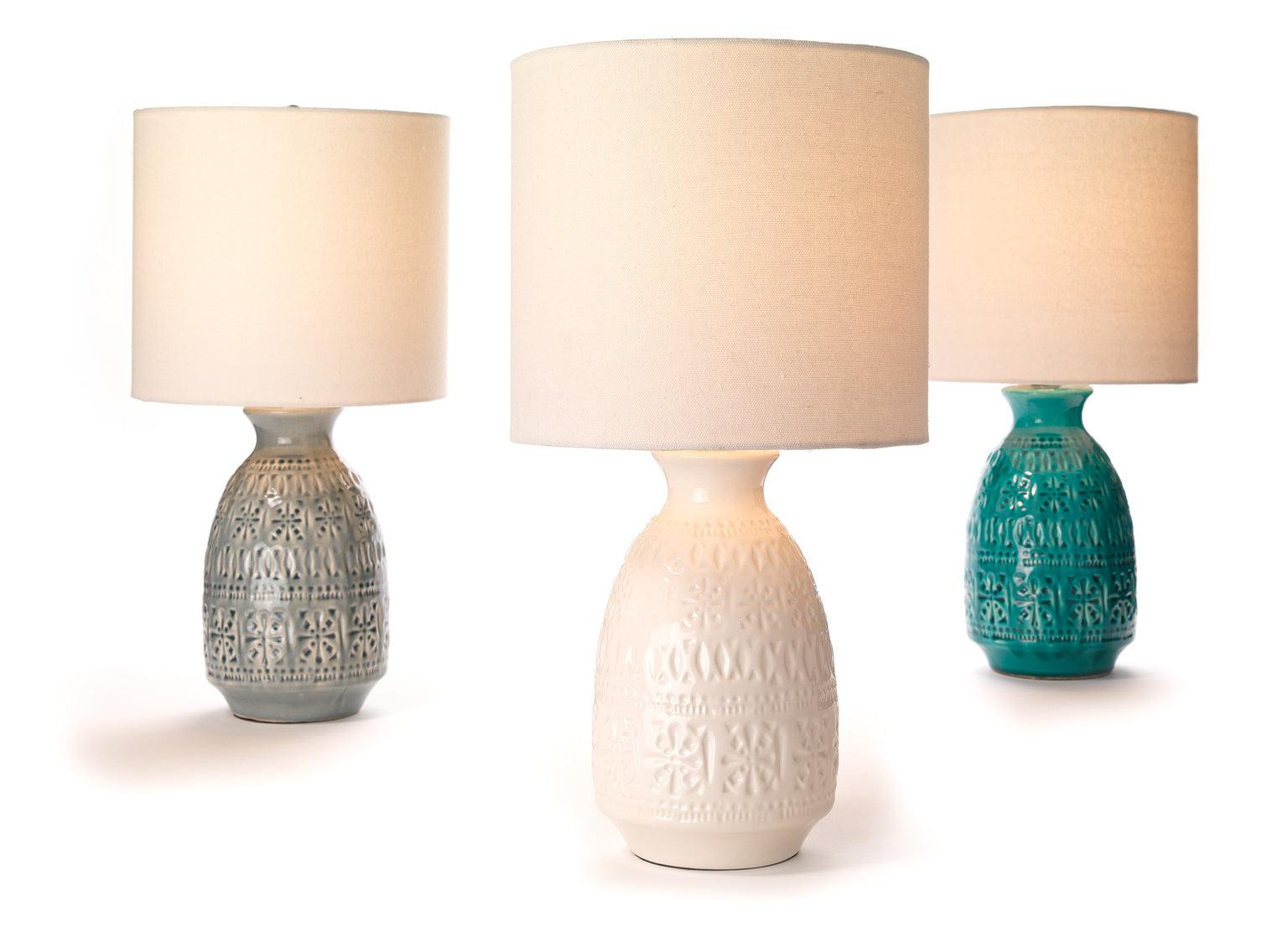 Coastal Style White Ceramic Frieze Table Lamp Table Lamps Sideboards and Things By Jamie Young