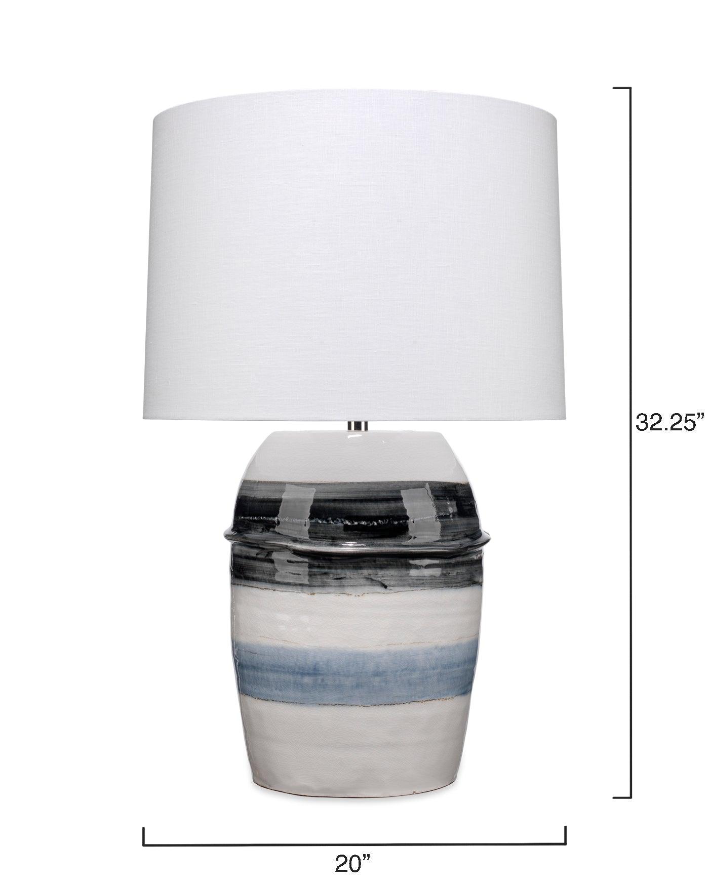 Coastal Style White Ceramic Horizon Striped Table Lamp Table Lamps Sideboards and Things By Jamie Young