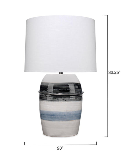 Coastal Style White Ceramic Horizon Striped Table Lamp Table Lamps Sideboards and Things By Jamie Young