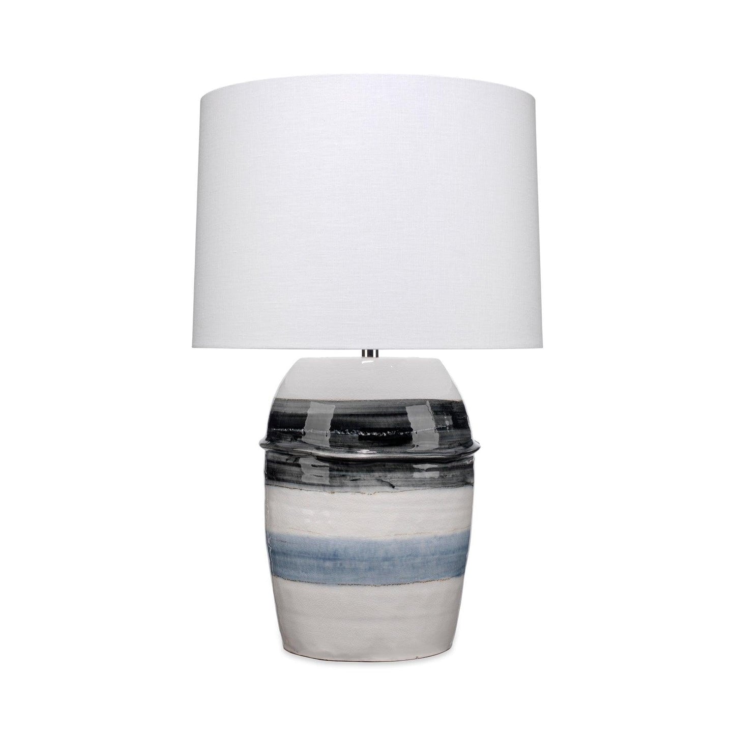 Coastal Style White Ceramic Horizon Striped Table Lamp Table Lamps Sideboards and Things By Jamie Young