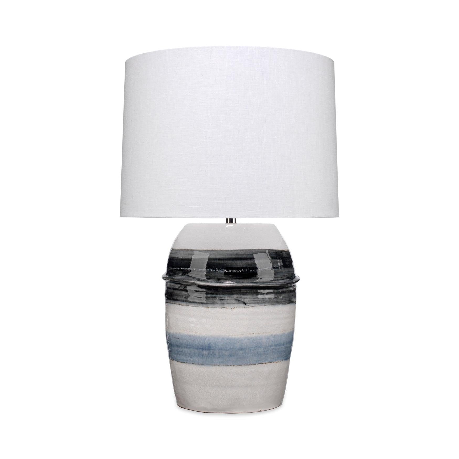 Coastal Style White Ceramic Horizon Striped Table Lamp Table Lamps Sideboards and Things By Jamie Young