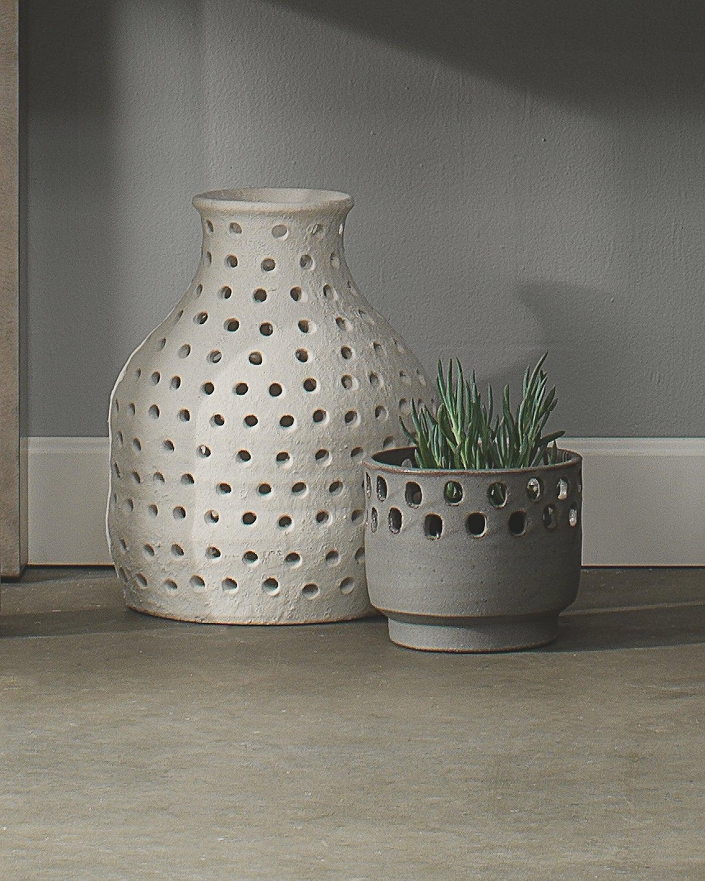 Coastal Style White Ceramic Porous Vase Vases & Jars Sideboards and Things By Jamie Young